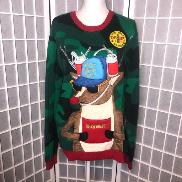 33 Degrees drunk reindeer Ugly Christmas sweater - Picture 1 of 4
